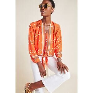 Maeve by Anthropologie Orange Polka Dot Stripe Tie Front Blouse Top Size 4